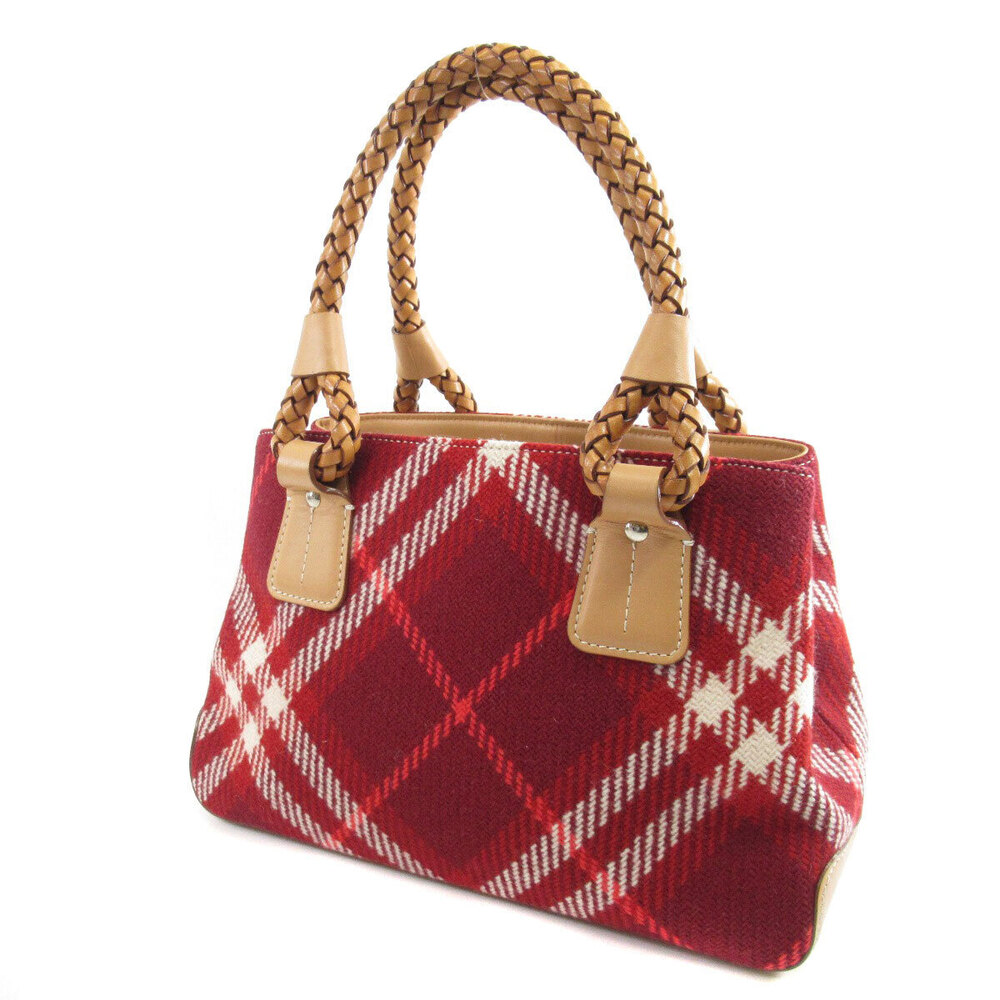 BURBERRY Check Tote Bag Wool Leather - Picture 2 of 10